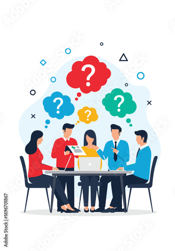 Team members brainstorming ideas asking questions and seeking solutions together