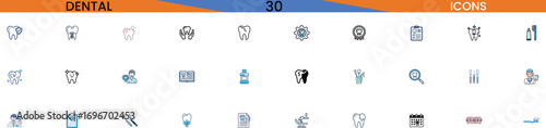 Set of dental health care icons featuring teeth toothbrush dental tools and stethoscope vector