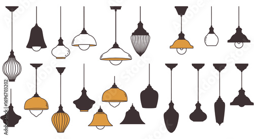 various hanging lamps designs shown in silhouette