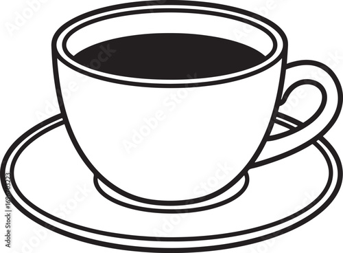 Simple outline drawing of a cup of coffee on a saucer ready to drink