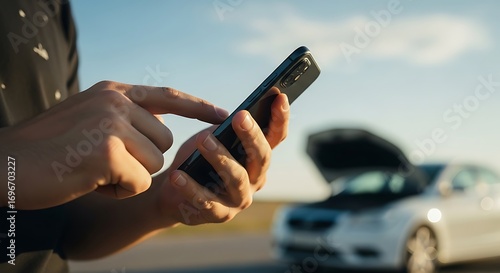 Wallpaper Mural Man calling for roadside assistance after car breakdown on a sunny day Torontodigital.ca