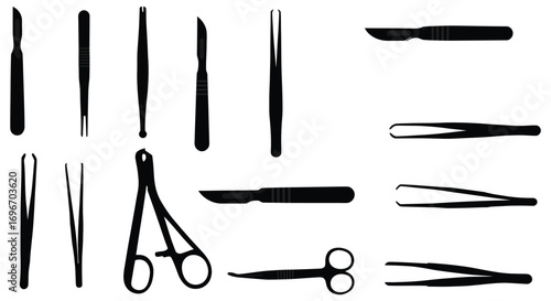 medical tools arranged neatly in rows silhouette