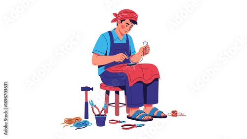 Craftsman at Work: An artisan focused, diligently crafting by hand, demonstrating the skill and patience required for traditional craftsmanship.
