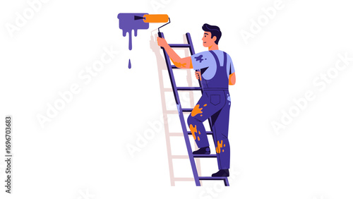 A Painter's Touch: An illustration depicts a skilled craftsman meticulously applying fresh paint to a wall with a roller, showcasing the essence of home improvement and artistry.