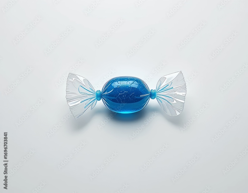 Fototapeta premium Delicious blue candy wrapped in clear cellophane, a sweet treat for any occasion, tempting and tasty delight