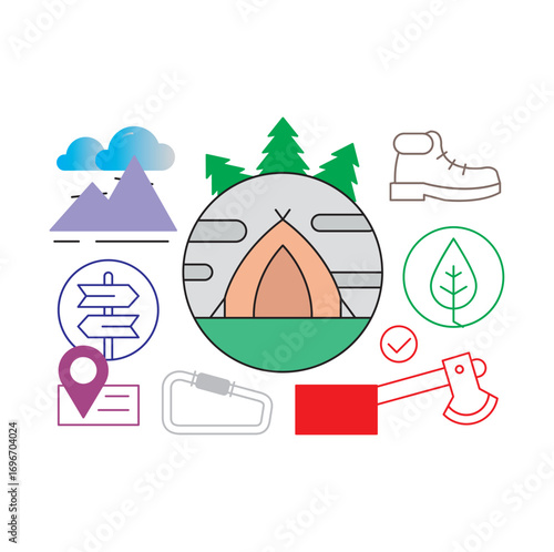 camping icons illustrations v...