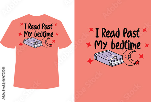 Cute T-shirt Design: Reading Past Bedtime with Book and Moon