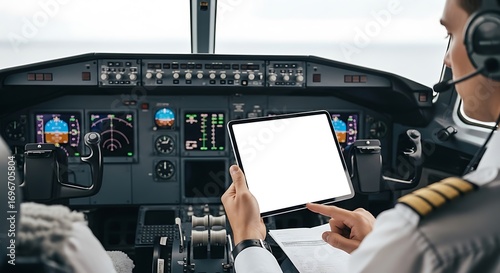 Wallpaper Mural Pilot using a tablet in cockpit during flight, aviation technology Torontodigital.ca