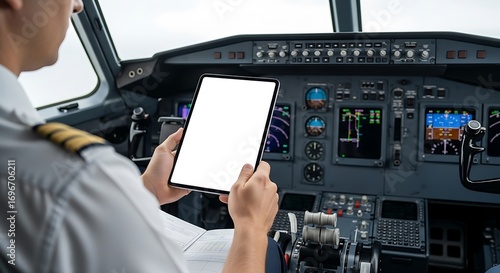 Wallpaper Mural Pilot using tablet in cockpit preparing for flight navigation Torontodigital.ca