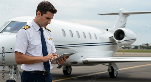 Wallpaper Mural Pilot using tablet near private jet for preflight check Torontodigital.ca