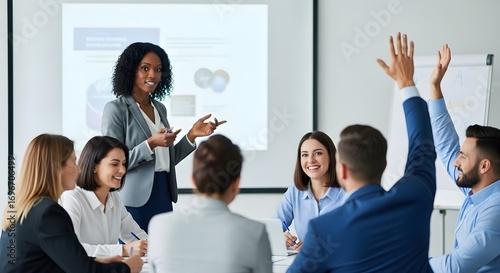 Dynamic Black Woman Facilitator: Professional Leading Corporate Training Workshop with Colleagues