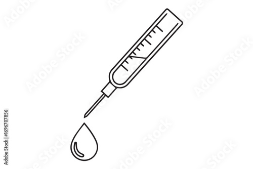 Medical syringe with a drop of liquid isolated on white background