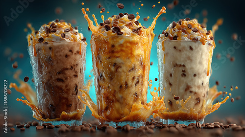 Delicious Ice Cream Milkshakes with Coffee and Toppings in Action