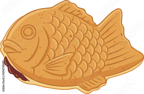 Taiyaki（たいやき） Japanese Fish Shaped Cake with Red Bean – Vector Illustration