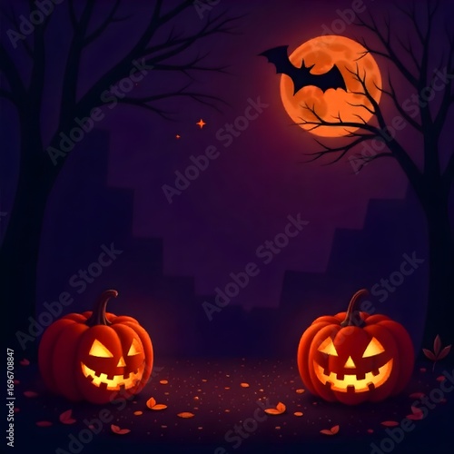 halloween background with pumpkin and bats