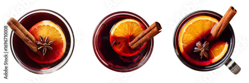 Festive mulled wine drinks with orange and cinnamon transparent background stylish presentation