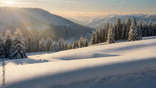 Wallpaper Mural Aerial View of Dramatic Winter Mountain Range, Snowy Peaks Against Blue Sky Torontodigital.ca