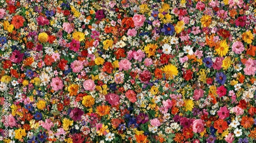 Vibrant Field of Colorful Flowers in Full Bloom.