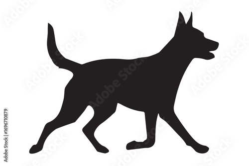 Black silhouette of a dog walking infected by Rabies isolated on white background