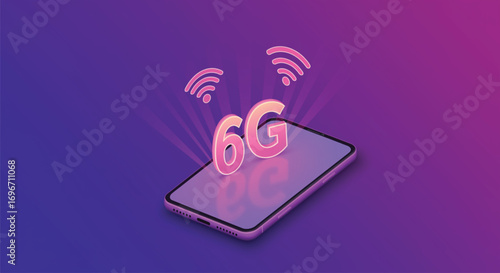 Futuristic Smartphone Displaying 6G Wireless Technology. EPS Vector