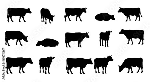 Cow Set Silhouette Vector Illustration , Animal Farm Set Vector