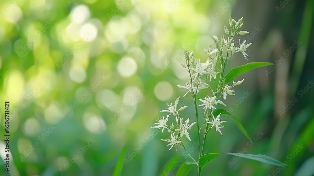 Obraz premium Delicate White Flowers Against a Soft Green Background in Nature