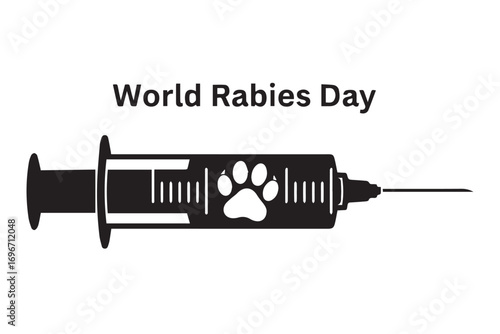 World rabies day syringe with paw print isolated on white background