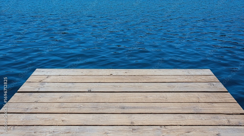 Fototapeta premium Wooden pier on blue water background