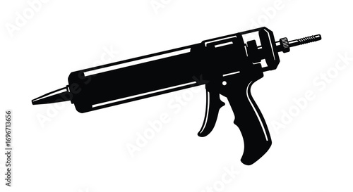 a black construction tool with handle and nozzle silhouette