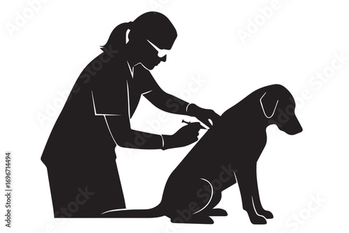 Veterinarian giving a dog a vaccination isolated on white background