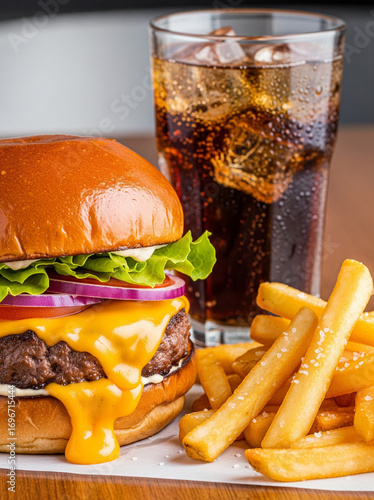 hamburger and fries with coke