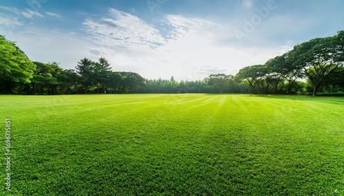 green grass field with fresh vibrant lawn for sports and outdoor activities