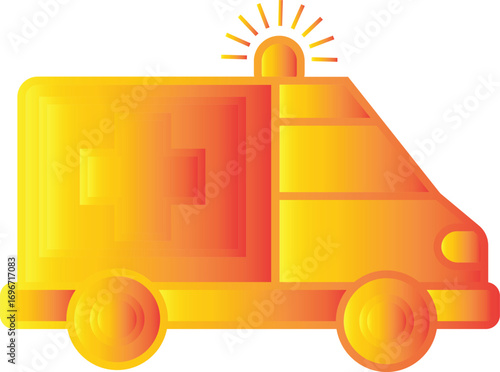 Ambulance vehicle icon with siren light, emergency rescue van for hospital transport and medical aid service, transparent background