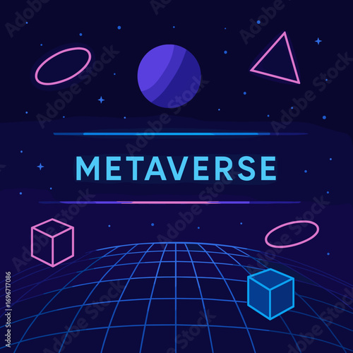 Metaverse concept illustration with geometric shapes and vibrant colors