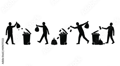 people disposing waste in bins shown as silhouette