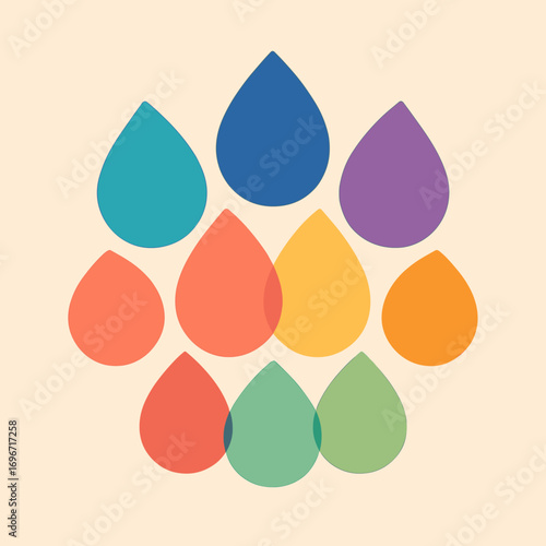 Colorful droplets illustration in various shapes and shades