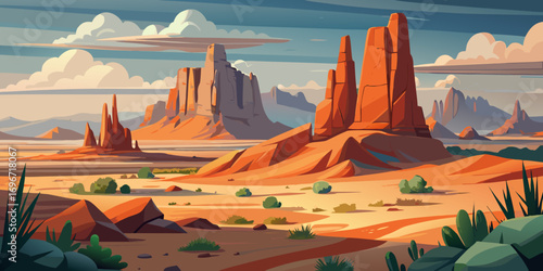 An epic sunset paints the iconic red sandstone rocks of Monument Valley's scenic desert landscape