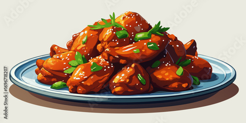 Grilled gourmet meat with delicious roasted vegetables and chicken wings for a complete meal