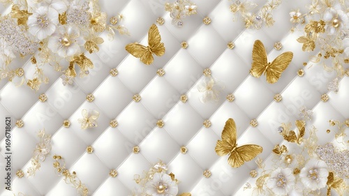 Wallpaper Mural Gold butterflies on white quilted background. Artificial intelligence image Torontodigital.ca