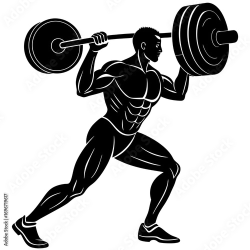 silhouette of a gym man carrying a heavy barbell
