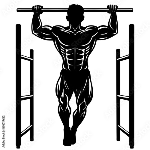 silhouette of a bodybuilder performing pullups