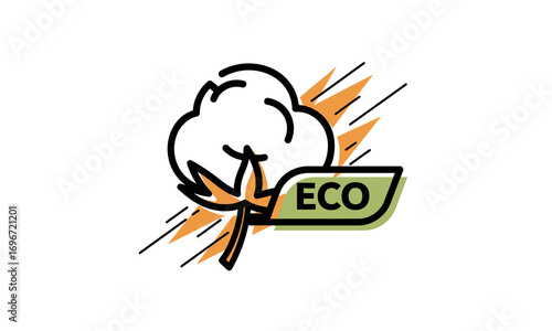 Stylized cotton boll icon with ECO label, representing organic and natural textile.