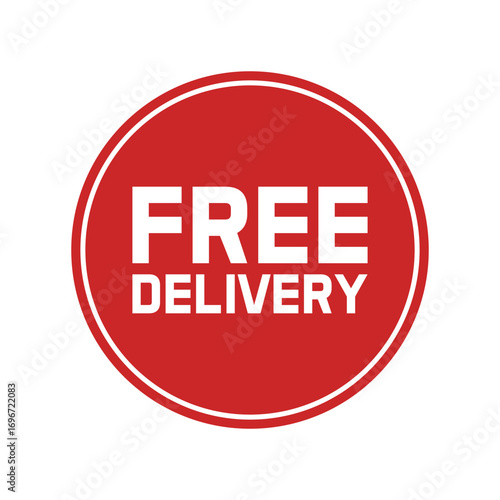 Free Delivery Badge Vector Icon, Red Label Sticker Design for Shipping and Online Shopping