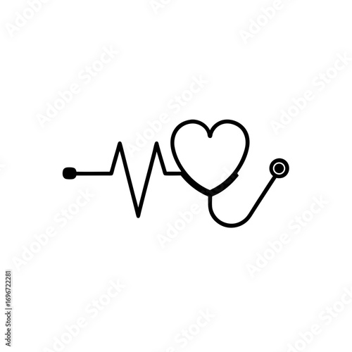 Heartbeat line with heart and stethoscope
