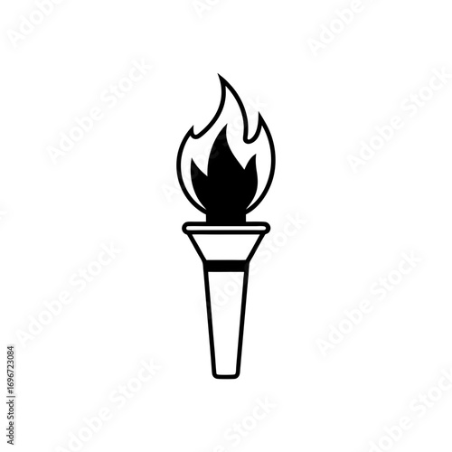 Torch with flame in black and white style