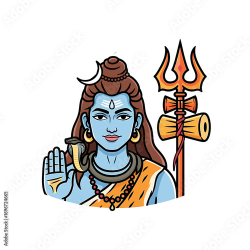 Cartoon depiction of Hindu god Shiva, with characteristic attributes.