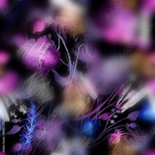 Watercolor bouquet of flowers, Beautiful abstract splash of paint, fashion illustration.Orchid flowers, poppy, cornflower,pansies, viola, field or garden flowers. seamless watercolor floral background