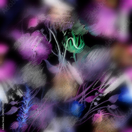 Watercolor bouquet of flowers, Beautiful abstract splash of paint, fashion illustration.Orchid flowers, poppy, cornflower,pansies, viola, field or garden flowers. seamless watercolor floral background