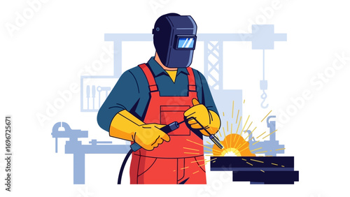 Artisan's Craft: A skilled welder meticulously focused on their work, showcasing dedication and expertise in an illustrative scene.