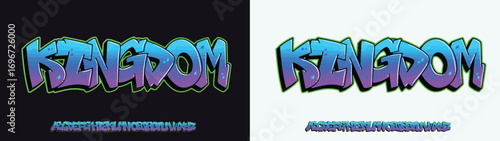 Kingdom, Colorful graffiti editable text style effect. Vector text effect with paint wall concept.	

